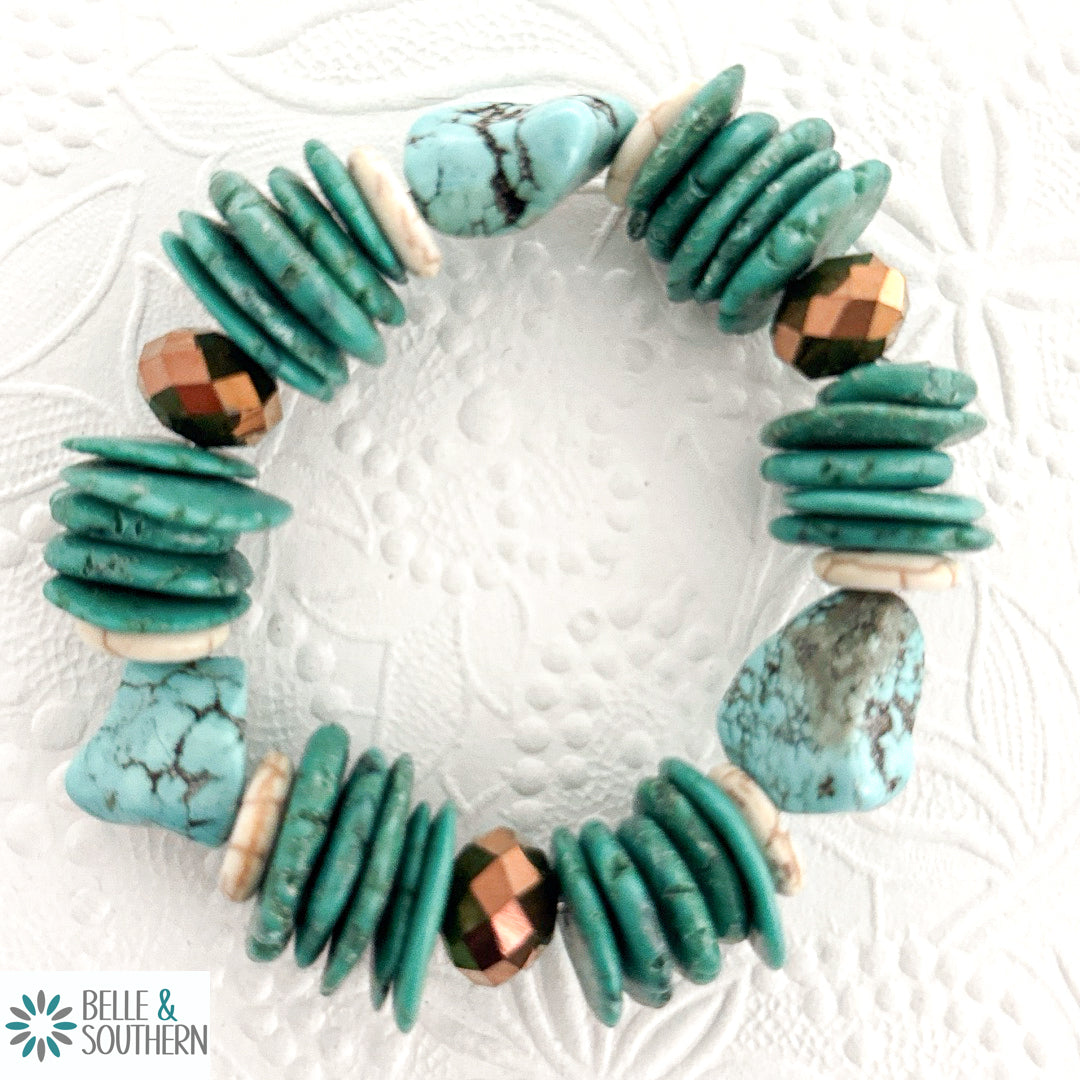 Turquoise and Bead Elastic Bracelet Variation C