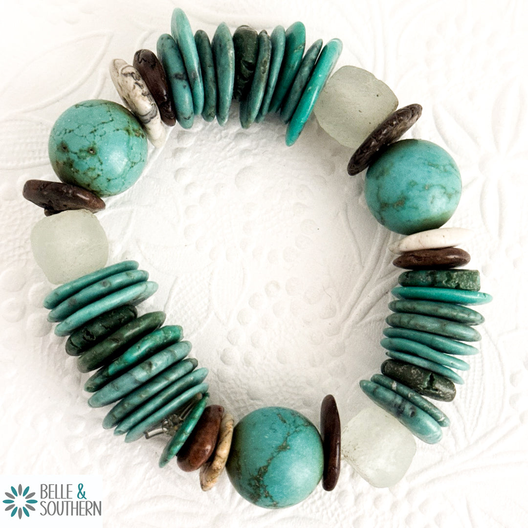 Turquoise and Bead Elastic Bracelet Variation D