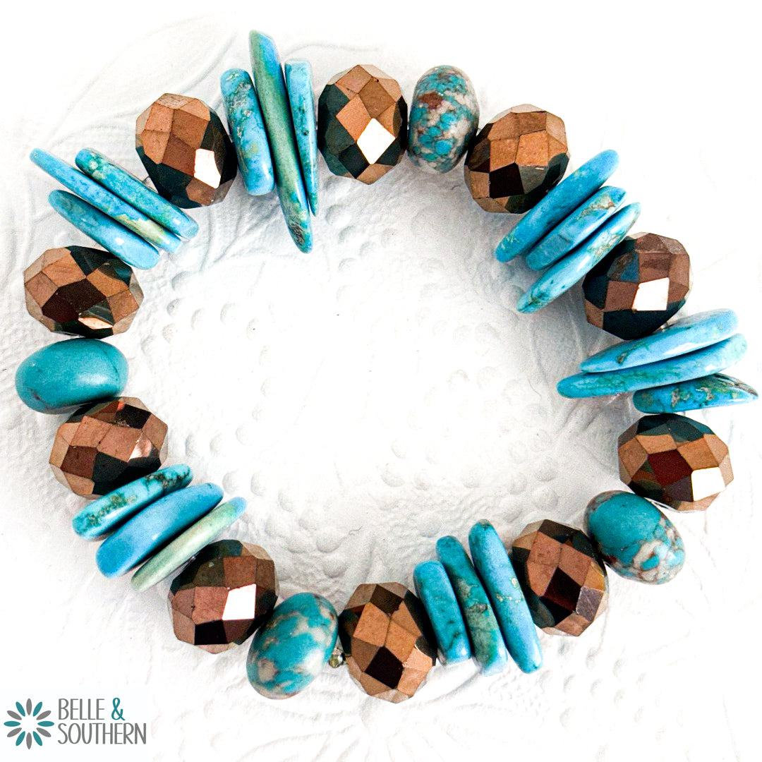 Turquoise and Bead Elastic Bracelet Variation E