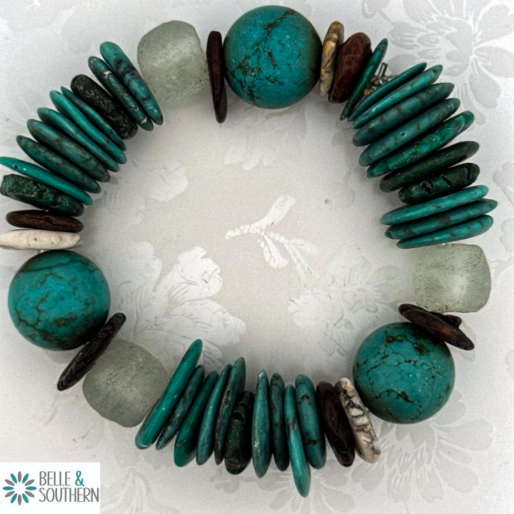 Turquoise with clear bead elastic bracelet
