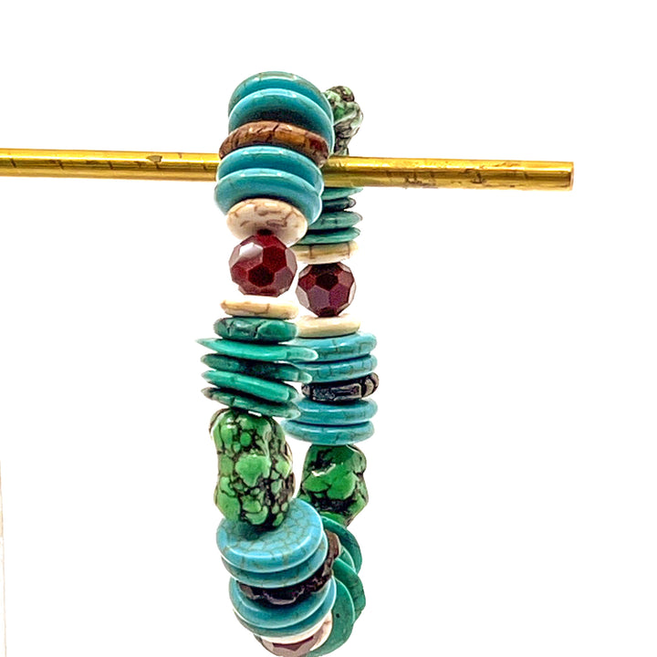 Turquoise with bronzed brown beads elastic bracelet