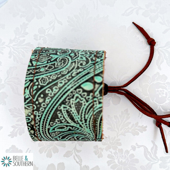 Turquoise Paisley Adjustable Leather Cuff