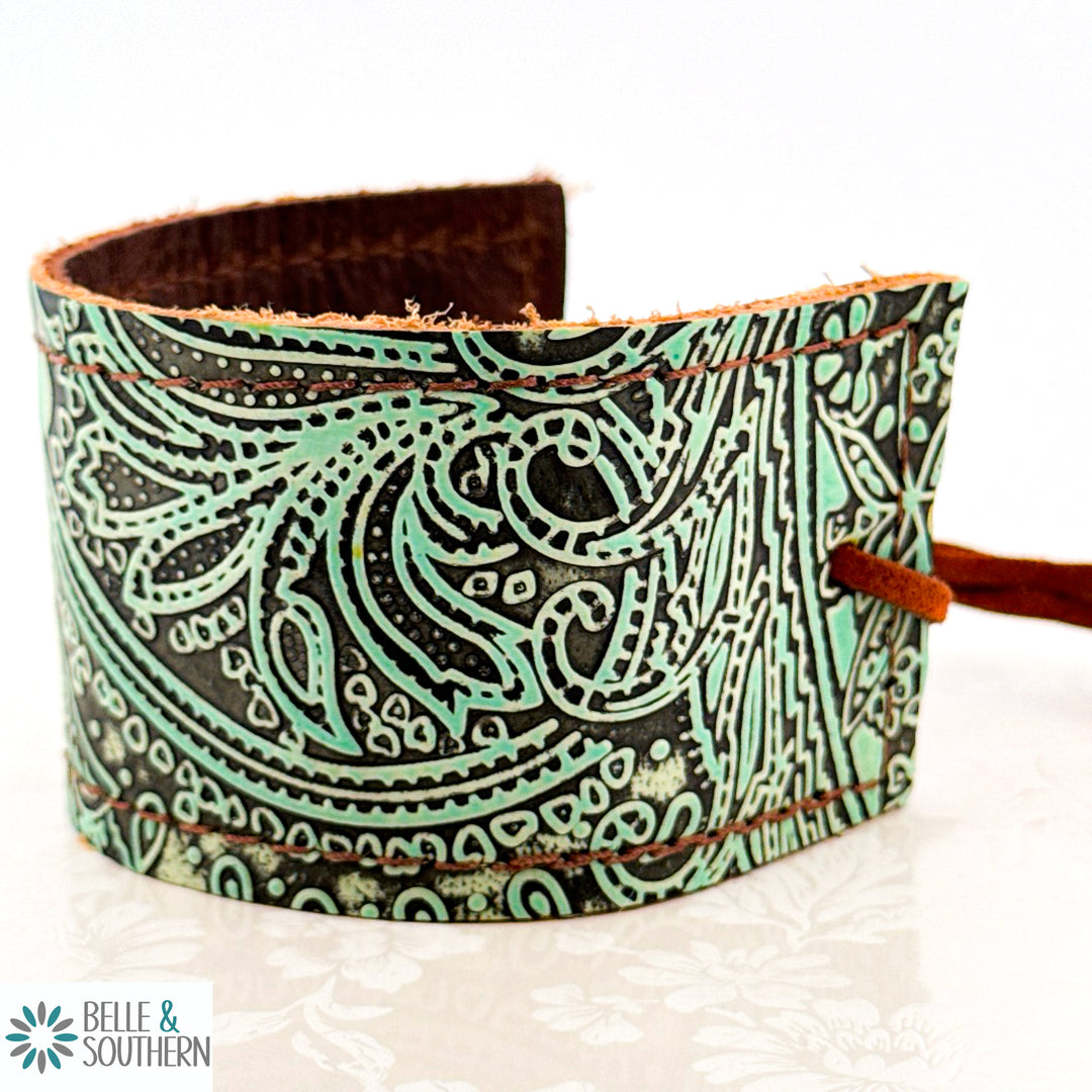 Turquoise Paisley Adjustable Leather Cuff