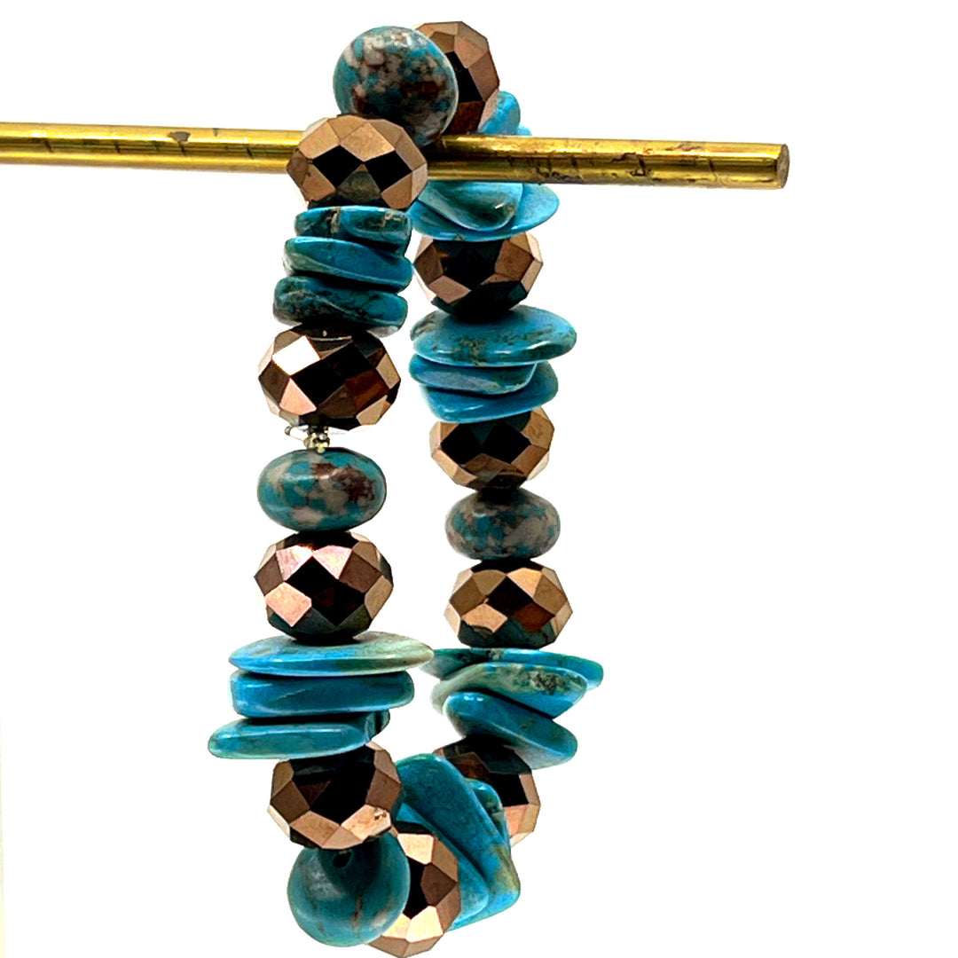 Turquoise with bronze beads elastic bracelet
