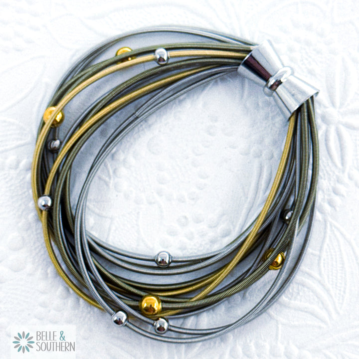 Upcycled Gold and Silver Piano Wire Bracelet