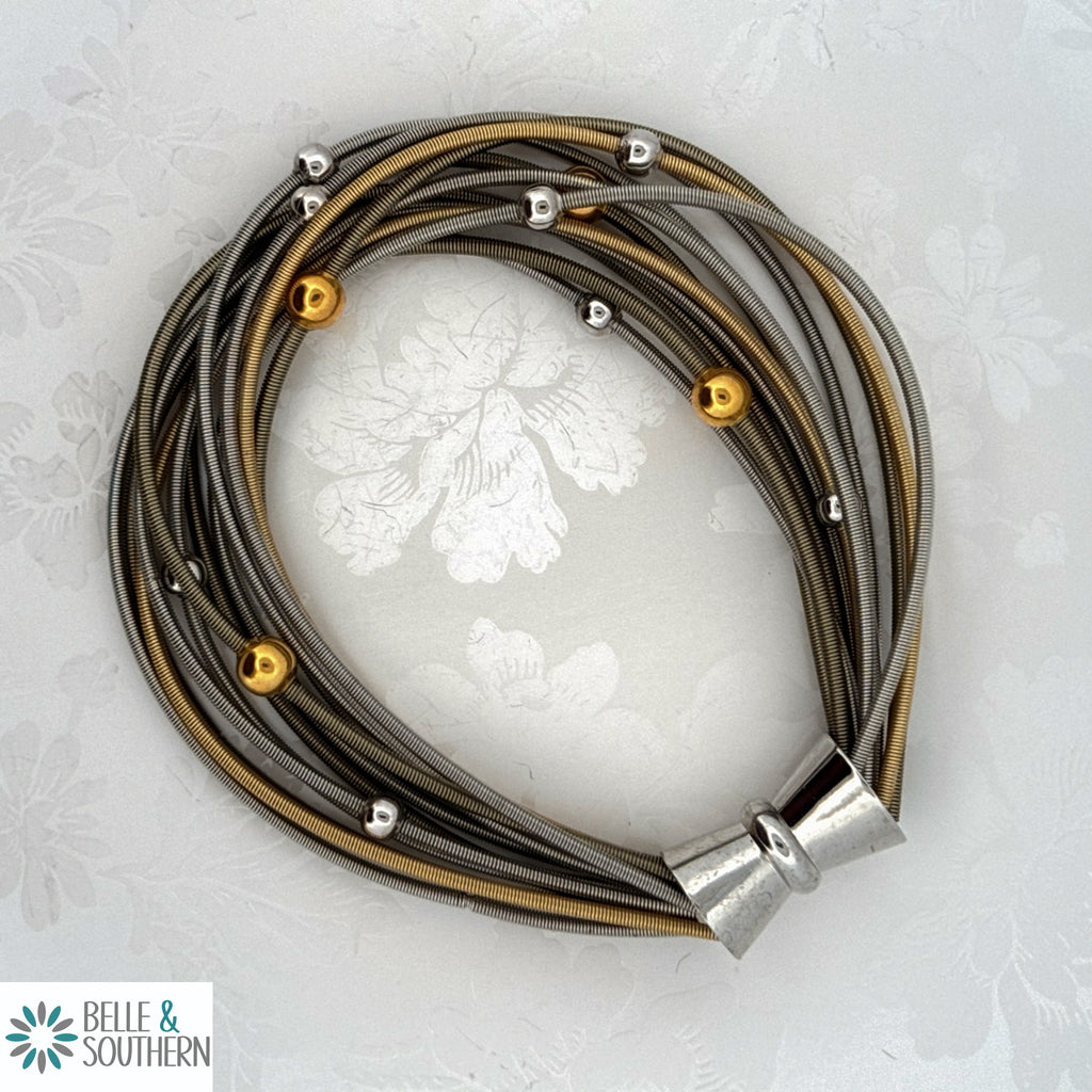 Upcycled Gold and Silver Piano Wire Bracelet Belle and Southern Belle Southern