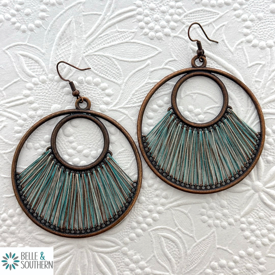 Blue Fan Woven Hoop Earrings | Belle & Southern