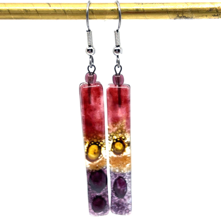 Fuscia Gold Purple Glass Earrings