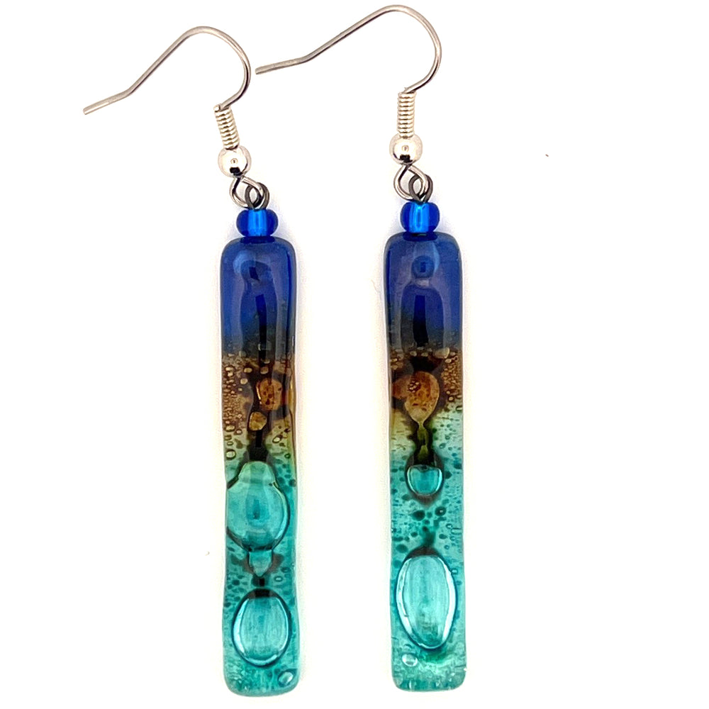 Dark Blue Gold Aqua Glass Earrings