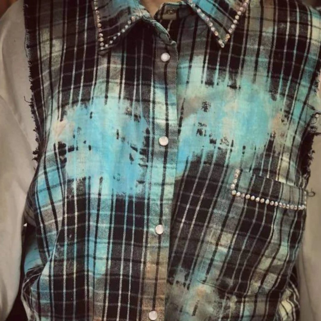 Black and Blue Flannel Vest