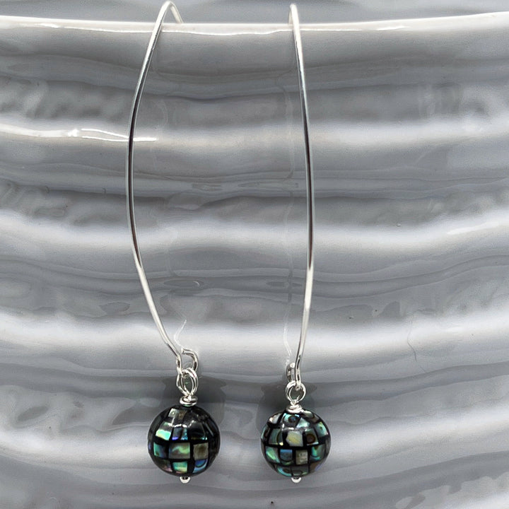 Mosaic Abalone Disco Ball Silver Earrings