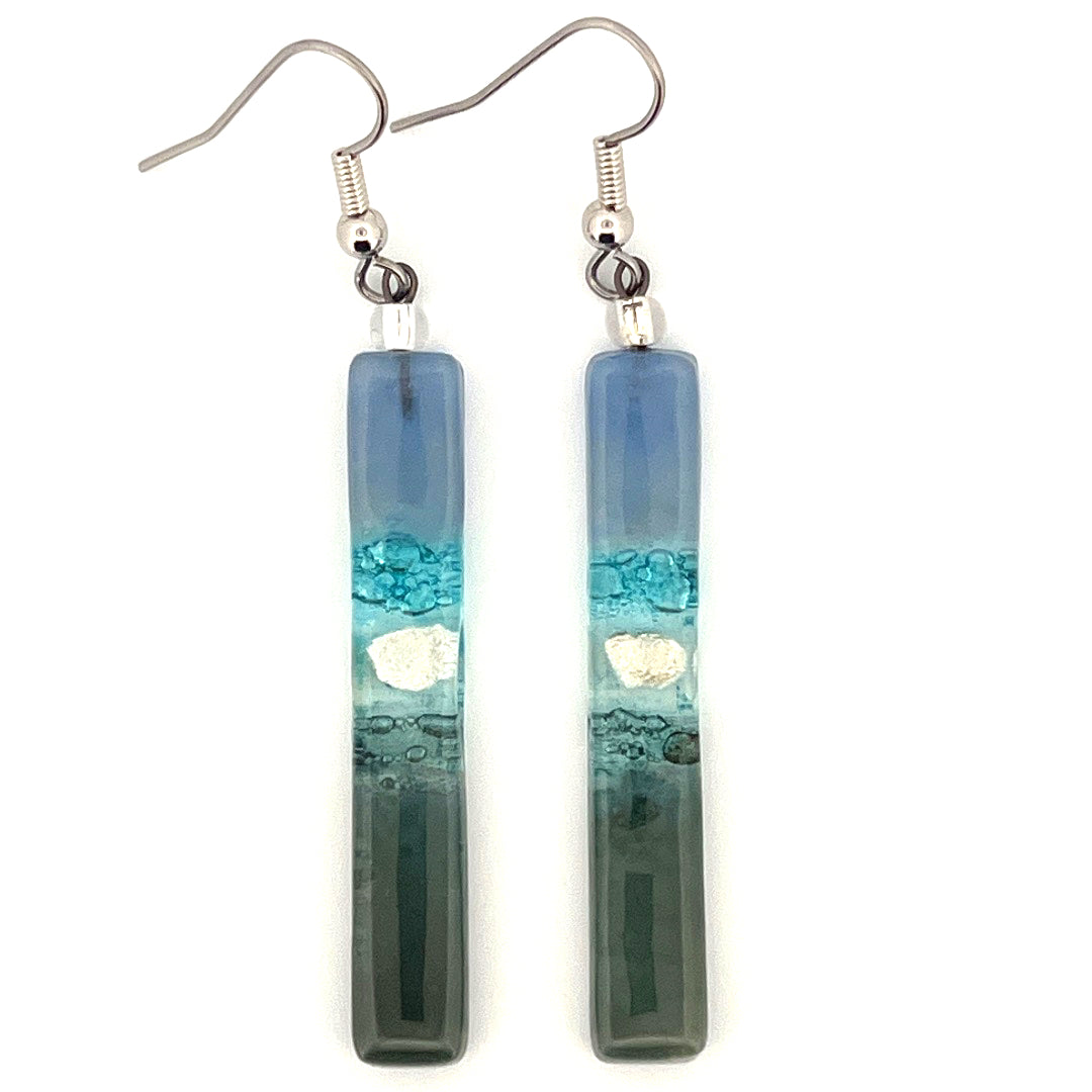 Lavender Blue Silver Grey Fusion Glass Earrings