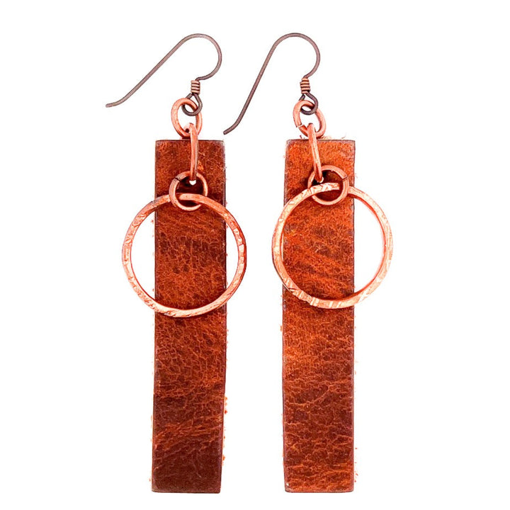 Tan Leather and Copper Earrings