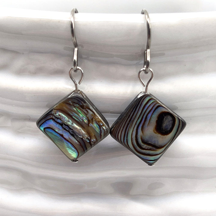 Square Abalone Bead on silver Earrings