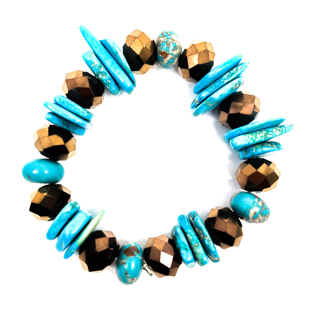 Turquoise and Brown Stretch Bracelet