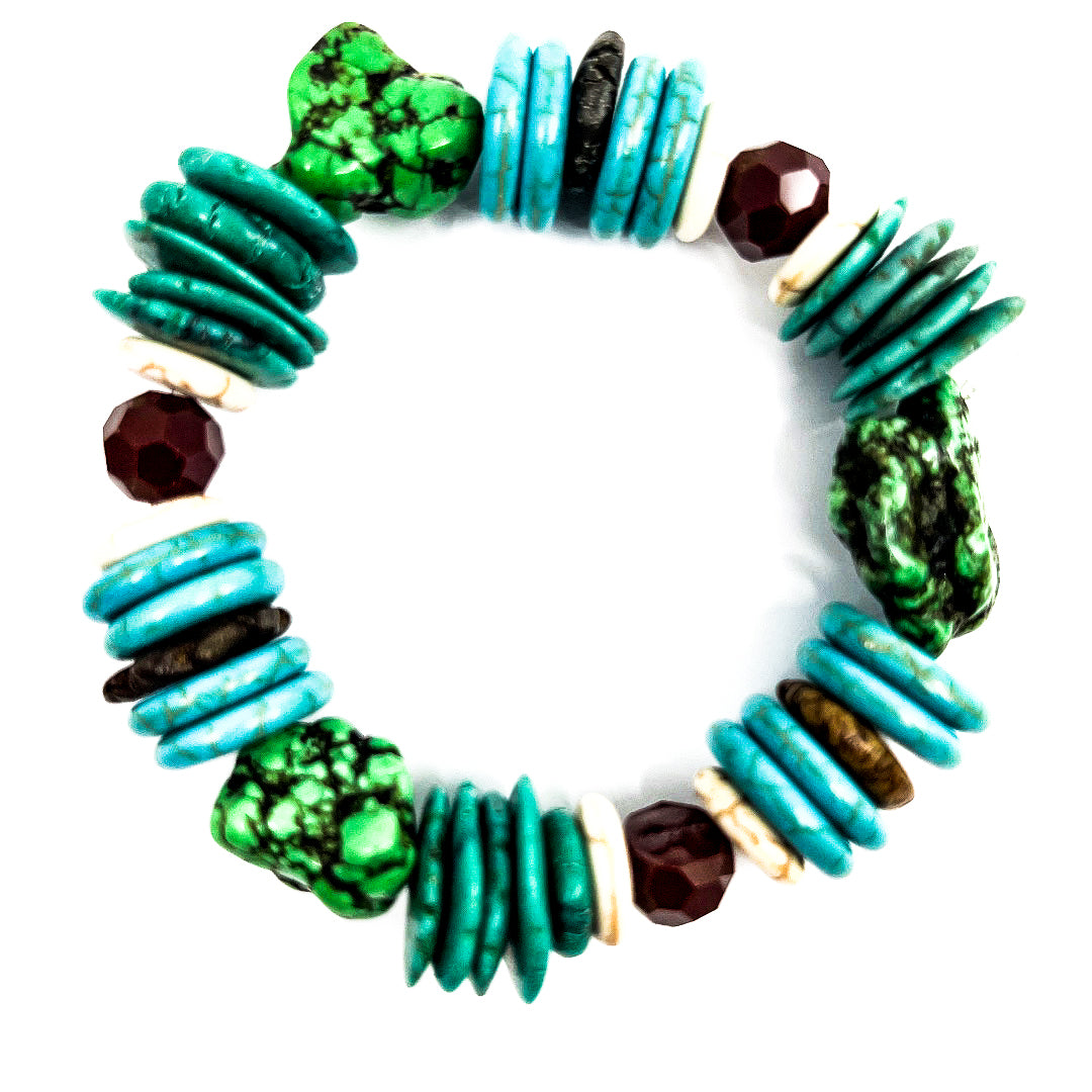 Turquoise Brown and Green Stretch Bracelet